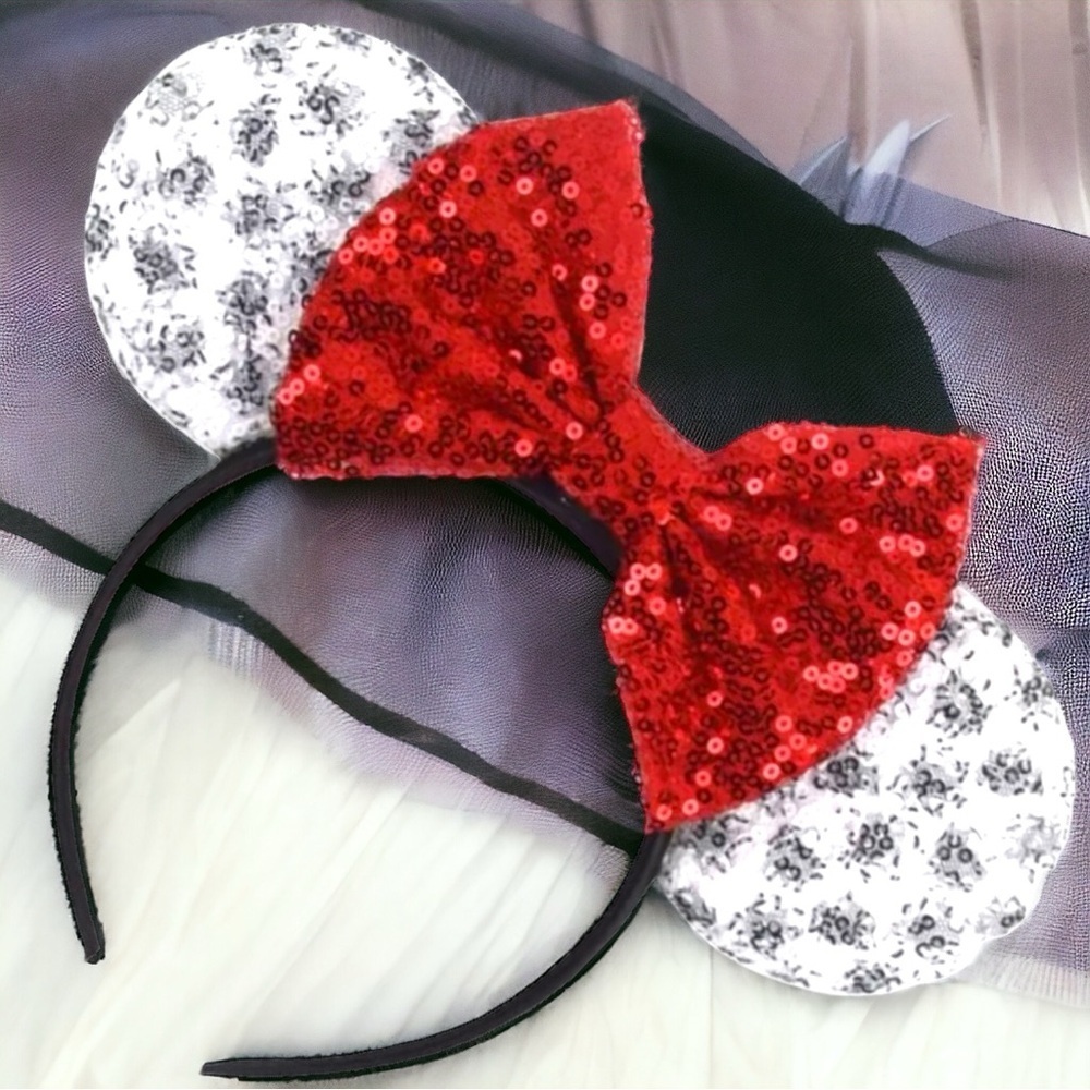 Brand New Disney Cruella 101 Dalmations Ears Headband with Red Sequin Bow - Picture 4 of 5